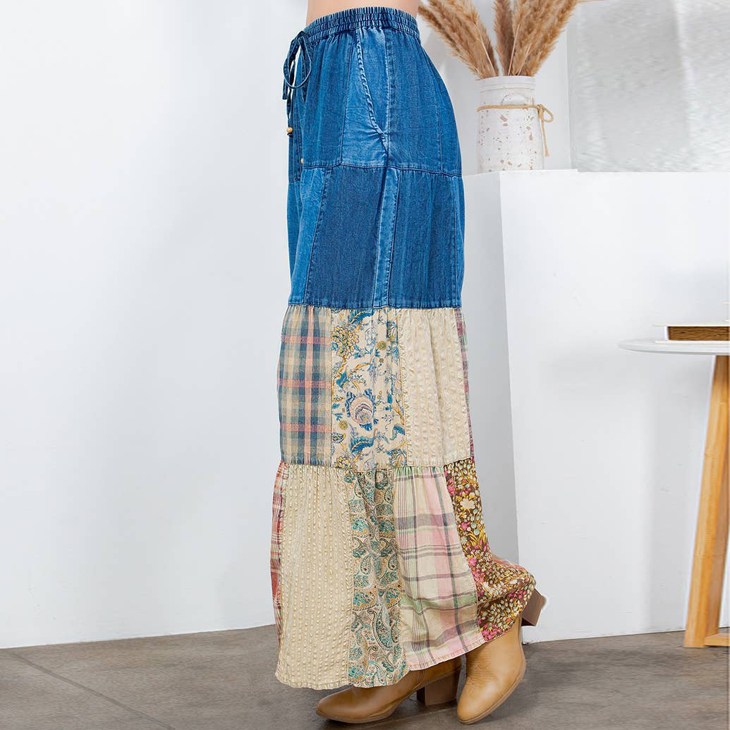 Bohemian Style Patchwork Wide-leg Casual Pants