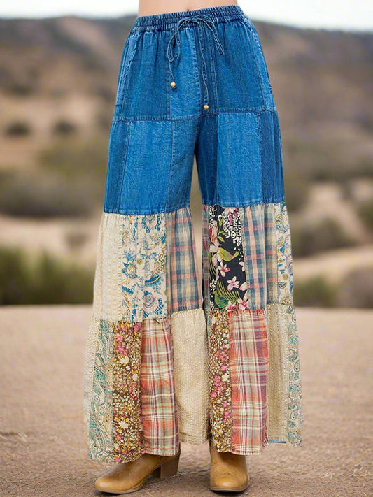 Bohemian Style Patchwork Wide-leg Casual Pants