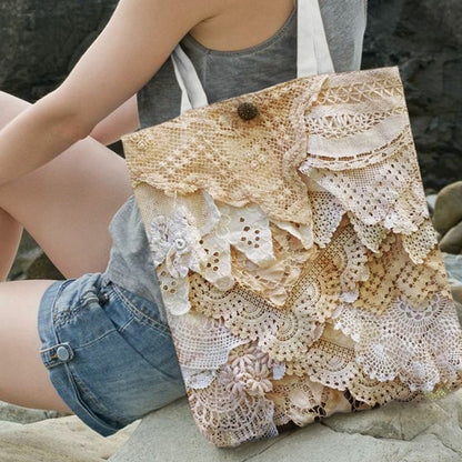 Vintage Lace Floral Embroidered Women's Canvas Bag