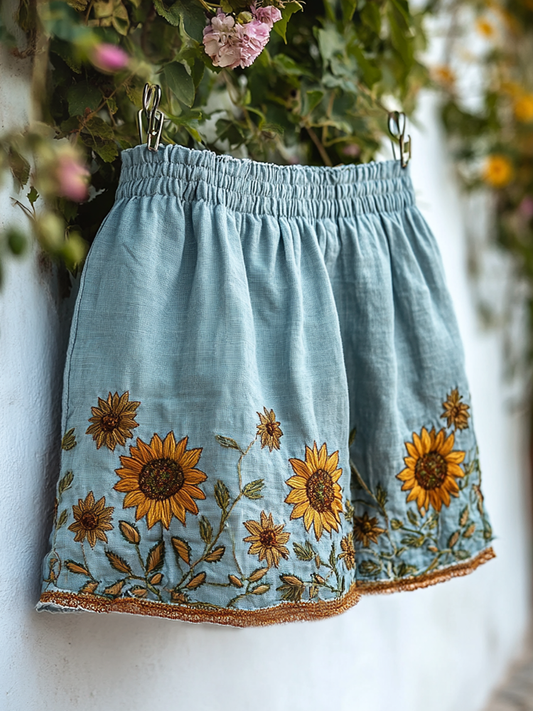 Women's Retro Vacation Sunflower Shorts