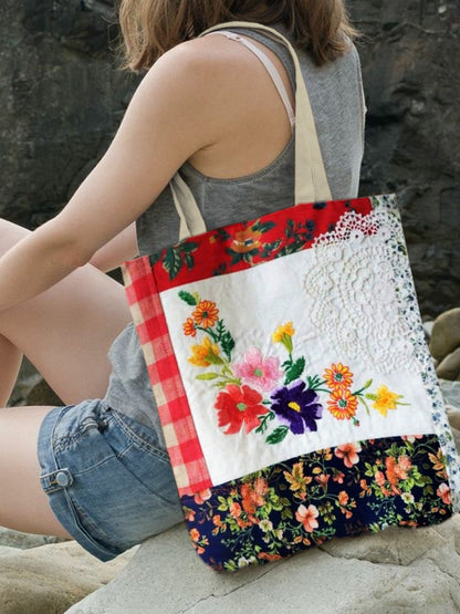 Vintage Boho Floral Art Canvas Bag