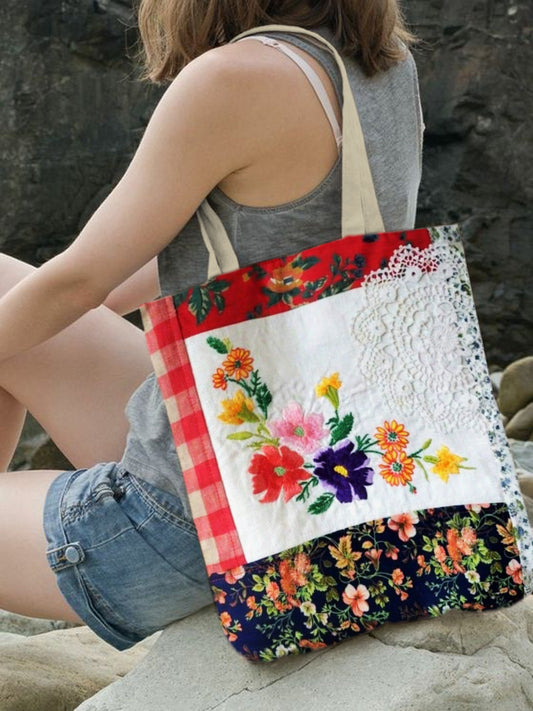 Vintage Boho Floral Art Canvas Bag