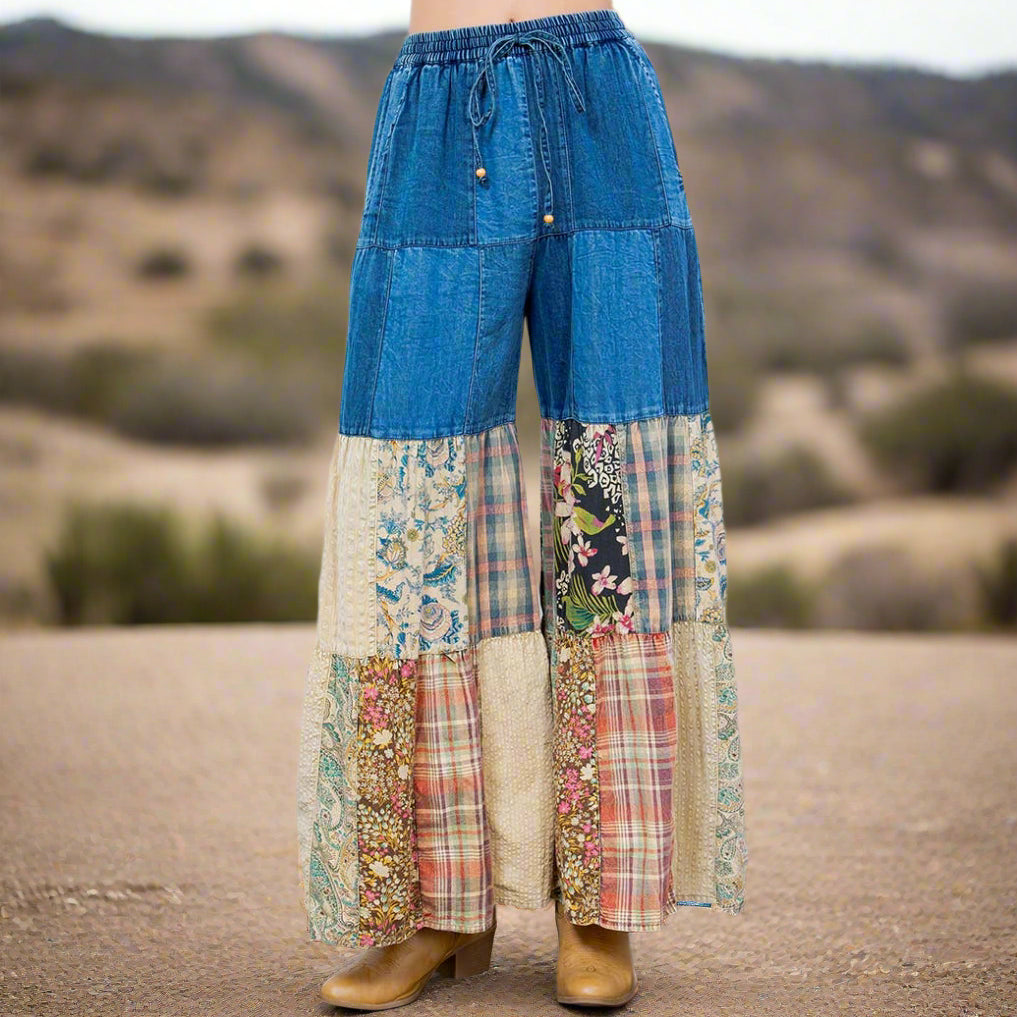 Bohemian Style Patchwork Wide-leg Casual Pants
