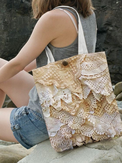 Vintage Lace Floral Embroidered Women's Canvas Bag